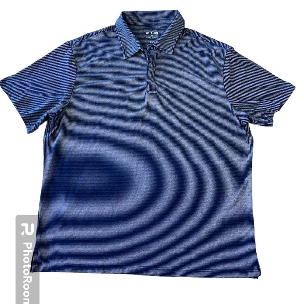0.1 Algo men’s blue and gray striped short sleeve polo golf shirt size XXL